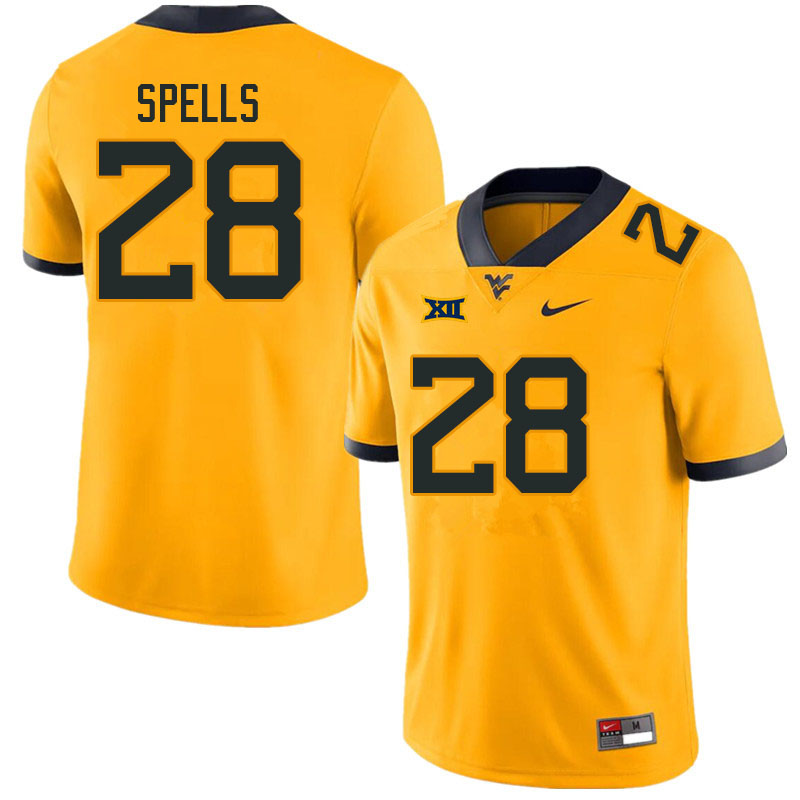 Men #28 Jacolby Spells West Virginia Mountaineers College Football Jerseys Sale-Gold - Click Image to Close